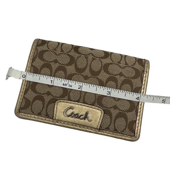 COACH Signature Gold and Brown Card Case Wallet - Picture 7 of 8